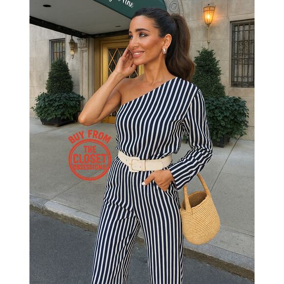 ZARA Striped Co Ord Set NWT | Asymmetric One Shoulder Top + Wide Leg Pants - Picture 6 of 16